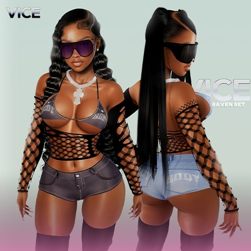 Second Life Marketplace - VICE. Raven Fishnet Top "Exclusive Bundle"